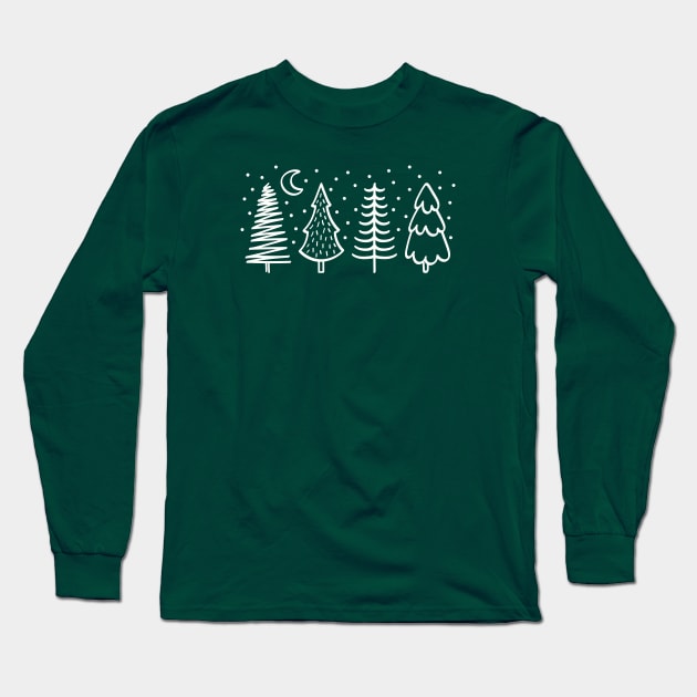 White Pine Trees Winter Forest Modern Christmas Long Sleeve T-Shirt by sziszigraphics